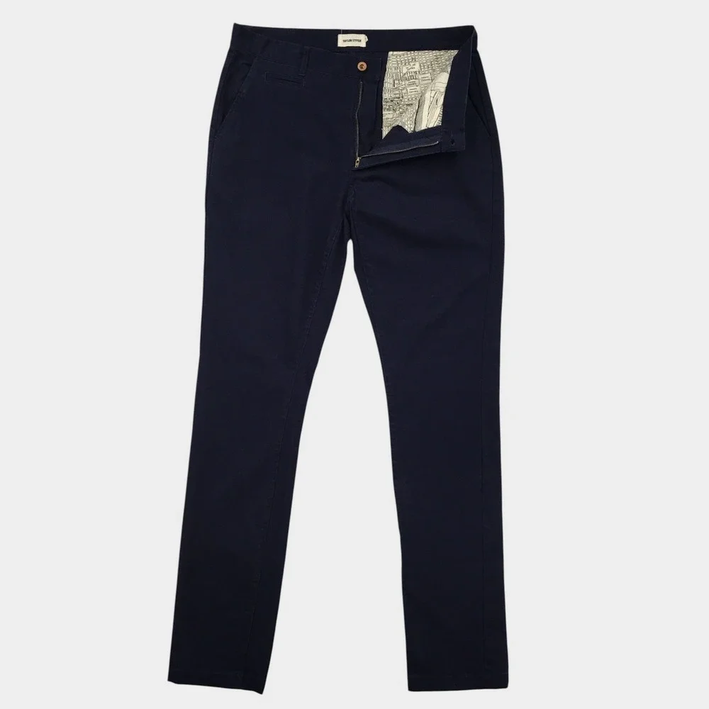 Taylor Stitch Mens 34 Navy Blue Organic Cotton Spandex Chino Pants Slim Fit